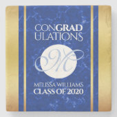 Elegant Afstuderen Monogram Blue Marble Gold Foil Stenen Onderzetter (Voorkant)