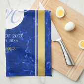 Elegant Afstuderen Monogram Blue Marble Gold Foil Theedoek (Quarter Fold)