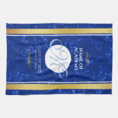 Elegant Afstuderen Monogram Blue Marble Gold Foil Theedoek (Horizontaal)