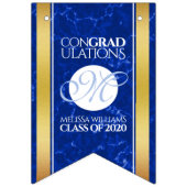 Elegant Afstuderen Monogram Blue Marble Gold Foil Vlaggetjes (Eerste vlag)