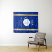 Elegant Afstuderen Monogram Blue Marble Gold Foil Wandkleed (In Situ (horizontaal))