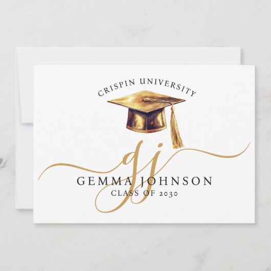 Elegant Afstuderen Naam Gold Monogram Aankondiging (Voorkant)