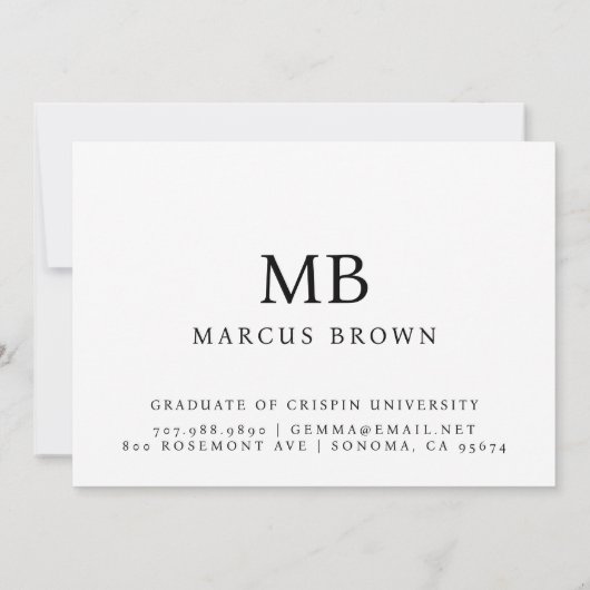 Elegant Afstuderen Naam Gold Monogram Aankondiging (Achterkant)