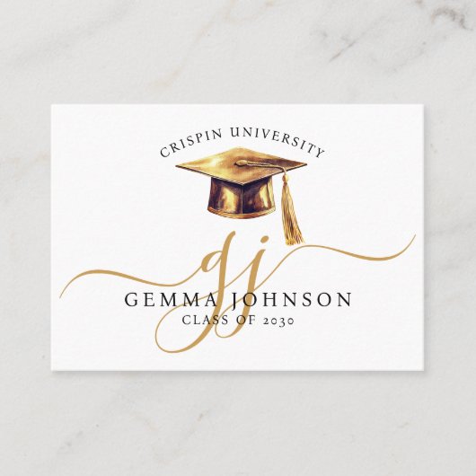 Elegant Afstuderen Naam Gold Monogram Contactkaartje (Voorkant)