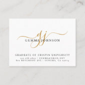 Elegant Afstuderen Naam Gold Monogram Contactkaartje (Achterkant)