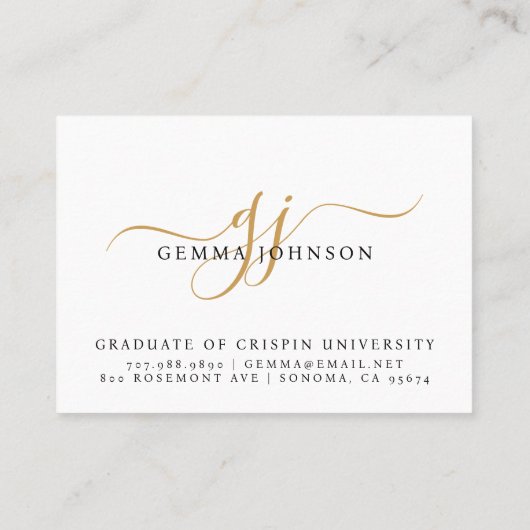 Elegant Afstuderen Naam Gold Monogram Contactkaartje (Achterkant)