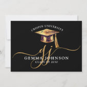 Elegant Afstuderen Naam Gold Monogram Zwart Aankondiging (Voorkant)
