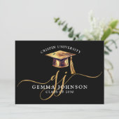 Elegant Afstuderen Naam Gold Monogram Zwart Aankondiging (Staand voorkant)
