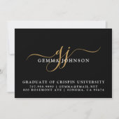 Elegant Afstuderen Naam Gold Monogram Zwart Aankondiging (Achterkant)