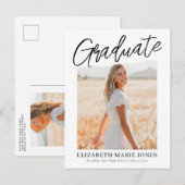 Elegant Afstuderen Naam Klasse 2 Foto Afstuderen Aankondigingskaart (Voorkant / Achterkant)