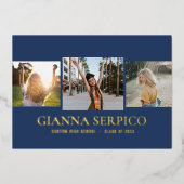 Elegant Afstuderen Name Folie Invitation in Navy Folie Uitnodiging (Voorkant)