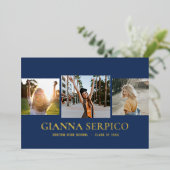 Elegant Afstuderen Name Folie Invitation in Navy Folie Uitnodiging (Staand Voorkant)