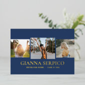 Elegant Afstuderen Name Folie Invitation in Navy Uitnodiging (Staand Voorkant)