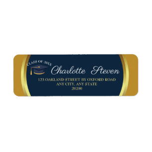 Elegant Afstuderen Navy and Gold Return Address Etiket