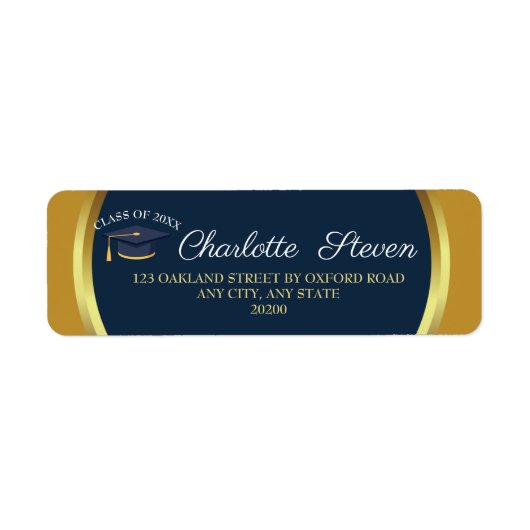 Elegant Afstuderen Navy and Gold Return Address Etiket (Voorkant)