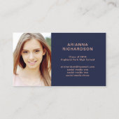 Elegant Afstuderen Navy Blue Photo Insert Name Car Contactkaartje (Achterkant)