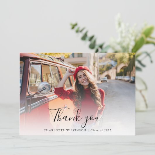 Elegant Afstuderen Photo Script Afstuderen 2025 Bedankkaart (Staand voorkant)