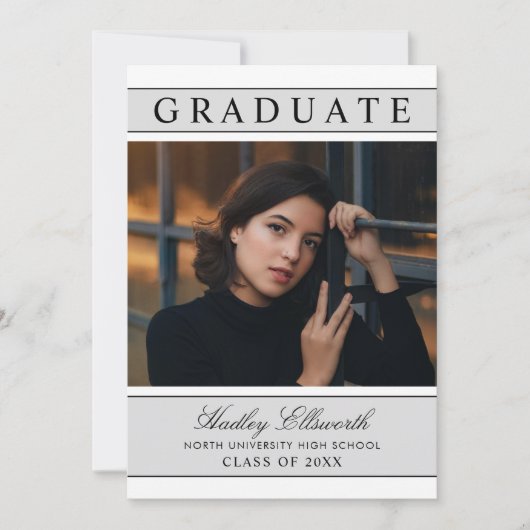 Elegant Afstuderen Platinum Grey Photo Afstuderen Kaart (Voorkant)