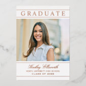 Elegant Afstuderen Roos Gold Photo Graduparty Folie Uitnodiging (Voorkant)