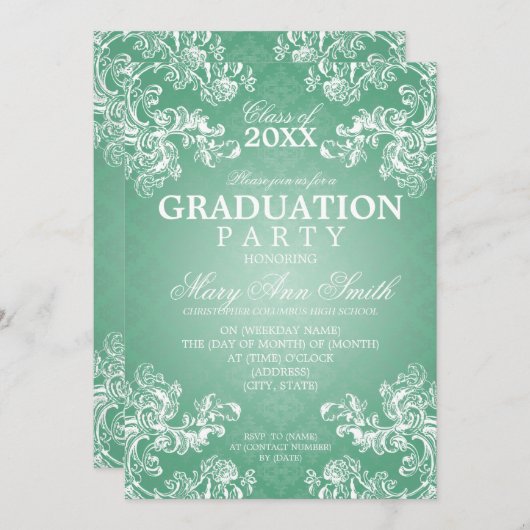 Elegant Afstuderen  Royal Scroll Mint Kaart (Voorkant / Achterkant)