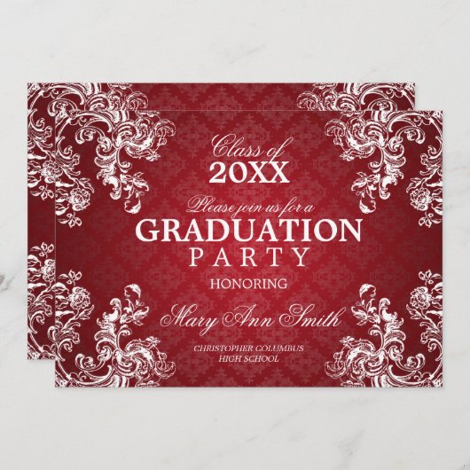 Elegant Afstuderen Royal Scroll Red Kaart (Voorkant / Achterkant)