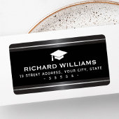 Elegant afstuderen satin gray faux Silver Border Etiket