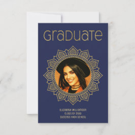 Elegant Afstuderen School Mandala Goud Blauw Aankondiging