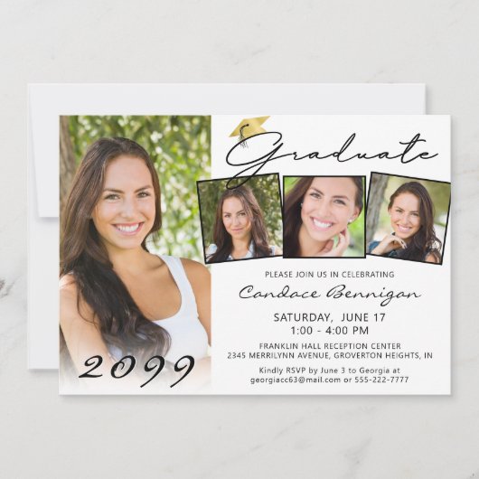 Elegant Afstuderen Script 4 Photo Gold Pet Kaart (Voorkant)