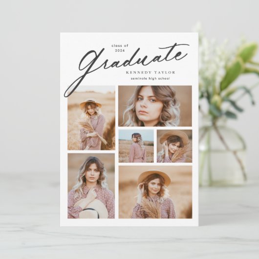 Elegant Afstuderen Script 6 foto collage Afstudere Kaart (Staand voorkant)