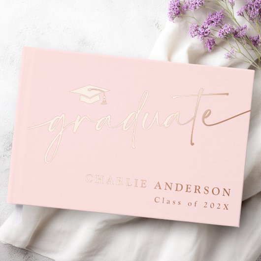 Elegant afstuderen script afstuderen pet lichtroze gastenboek
