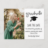 Elegant Afstuderen Script | De datum-foto opslaan Aankondigingskaart (Voorkant)