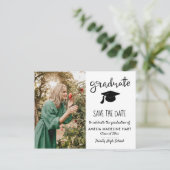 Elegant Afstuderen Script | De datum-foto opslaan Aankondigingskaart (Staand voorkant)