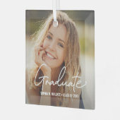 Elegant Afstuderen script gepersonaliseerde foto Glas Ornament (Voorkant links)