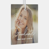 Elegant Afstuderen script gepersonaliseerde foto Glas Ornament (Voorkant Rechts)