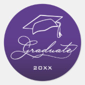 Elegant Afstuderen Script Paarse Envelope Seal Ronde Sticker (Voorkant)