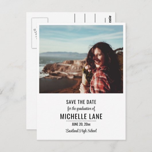 Elegant Afstuderen Sla de datumfoto op Briefkaart (Voorkant / Achterkant)