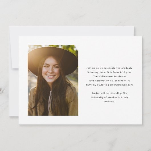 Elegant Afstuderen Typografie Foto Afstuderen Kaart (Achterkant)