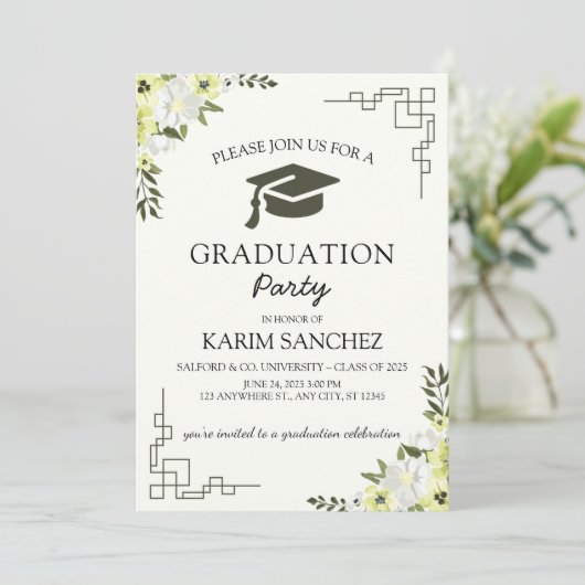 Elegant Afstuderen Uitnodiging 2025 (Staand voorkant)