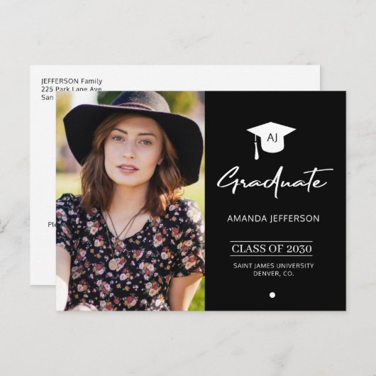 Elegant afstuderen uitnodiging voor afstuderen zwa (Voorkant / Achterkant)