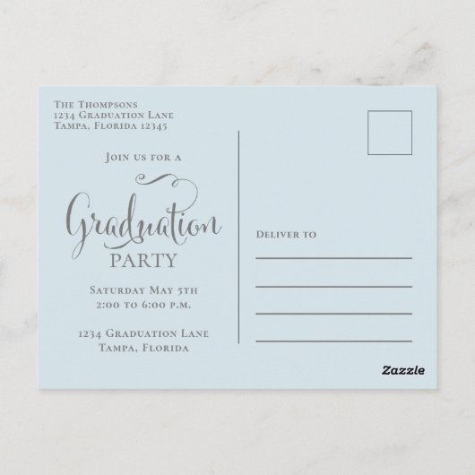 Elegant Afstuderen Waterverf Floral Chic Light Blu Briefkaart (Achterkant)