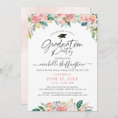 Elegant Afstuderen Waterverf Floral Script roze Kaart (Voorkant / Achterkant)