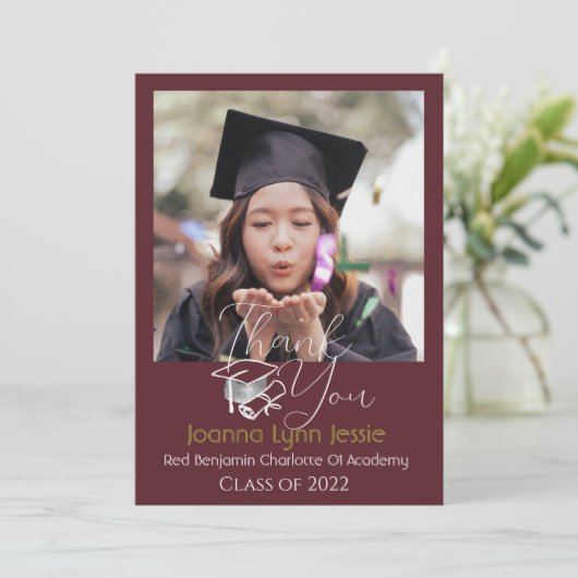 Elegant Afstuderen white Pet Bedankt Script Foto (Staand voorkant)