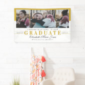 Elegant Afstuderen Wit Goud Afstuderen 3 Foto Spandoek (Insitu)