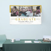 Elegant Afstuderen Wit Goud Afstuderen 3 Foto Spandoek (Beurs)