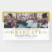 Elegant Afstuderen Wit Goud Afstuderen 3 Foto Spandoek (Horizontaal)