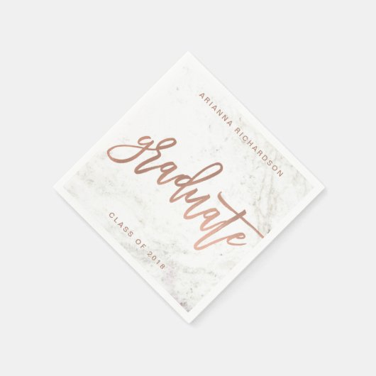 Elegant Afstuderen | Wit marmer en faux Roos goud Servet (Hoek)