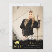Elegant Afstuderen Zwart Faux Gold Metallic 2 foto Aankondiging (Voorkant)