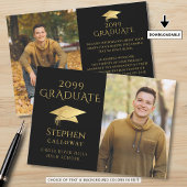 Elegant Afstuderen Zwart Faux Gold Pet 2 foto's Aankondiging