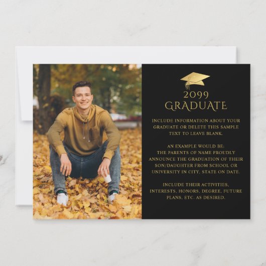 Elegant Afstuderen Zwart Faux Gold Pet 2 foto's Aankondiging (Achterkant)