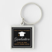 Elegant Afstuderen Zwart Goud Custom Keepsake Sleutelhanger (Voorkant)